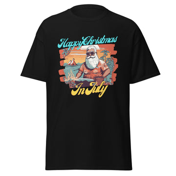 Funny summer T Shirt July Christmas Shirt for July XMas Santa Beach Shirt for Summer Shirt for Beach Vibes Shirt with Santa humorous saying