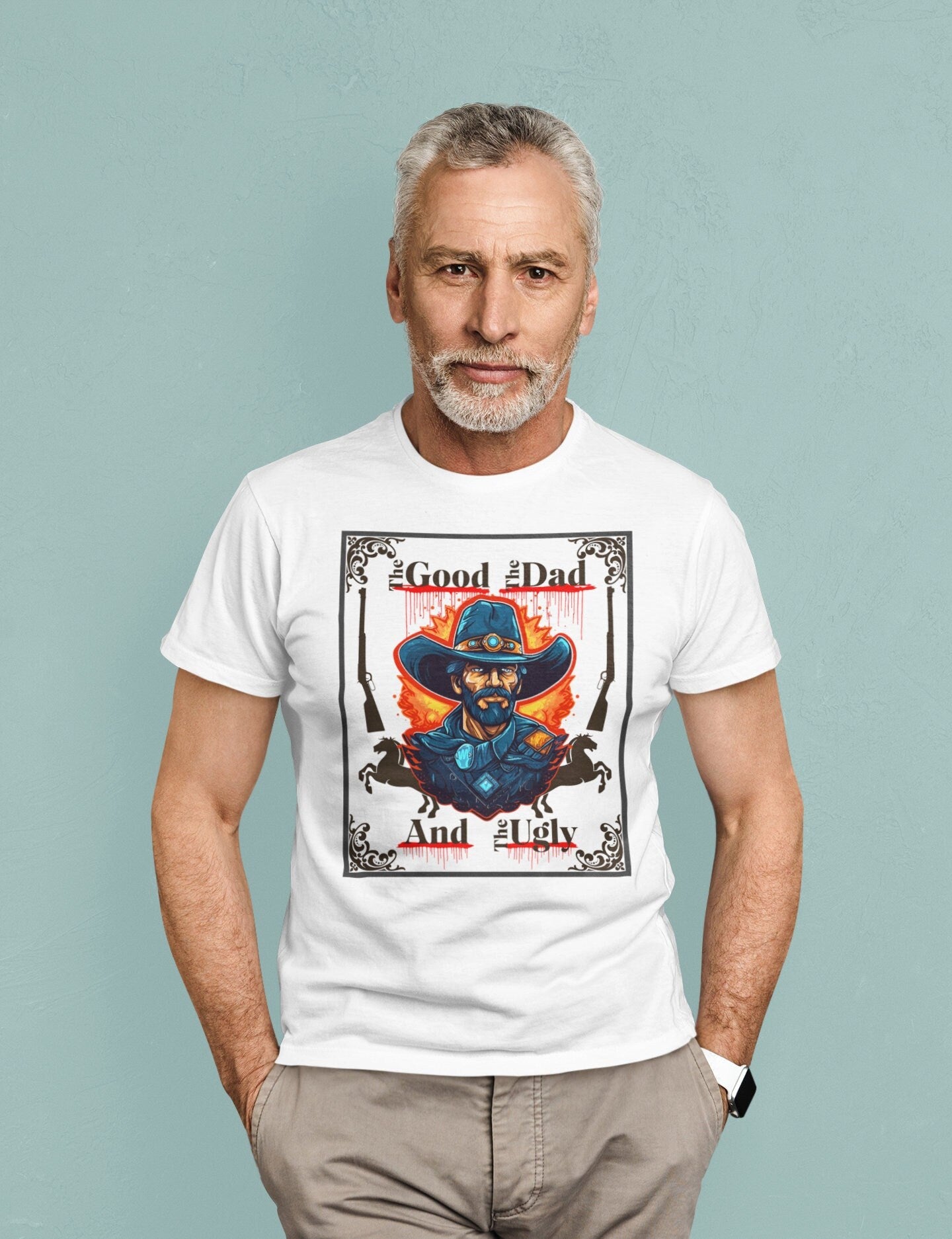 Dad's Western Cowboy T-Shirt for Father's Day gift movie lover dads Funny Movie Poster T-Shirt of Clint Eastwood movie parody shirt for pops