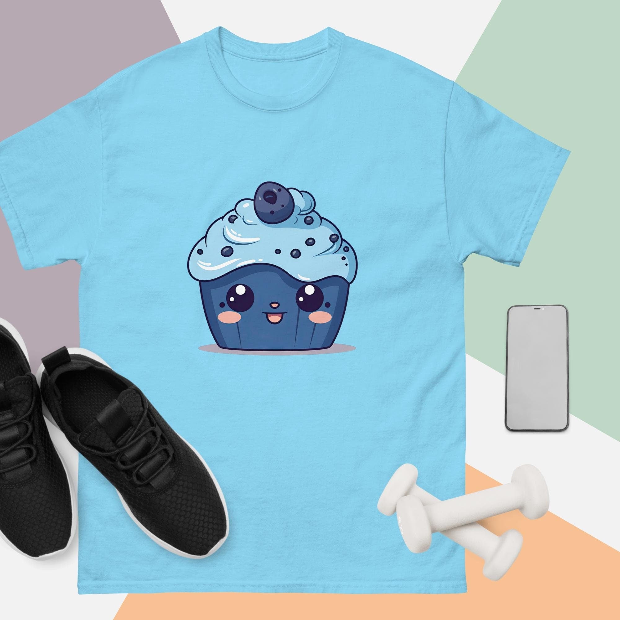 Blue Cupcake Kawaii T-Shirt for cake lovers of dessert shirt with cute cupcake gift for anime fans of baking top baker tee for birthday