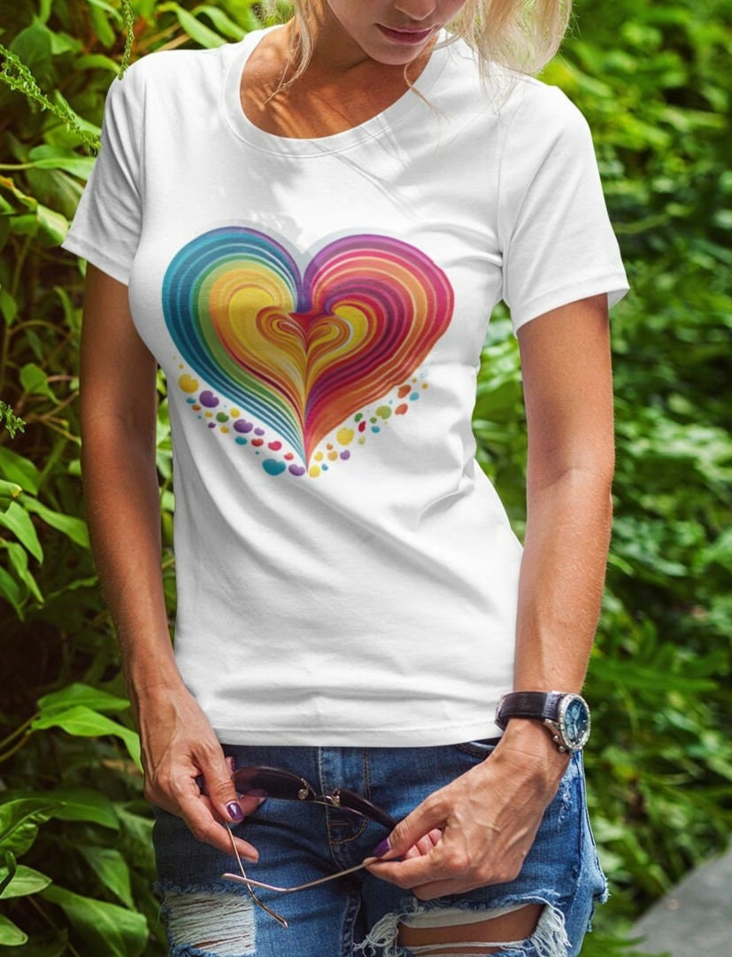 Cute Rainbow Heart T-Shirt for Valentines Day Shirts for Girls shirt of watercolour Heart shirt for Valentines Day Gift for ladies Heart tee